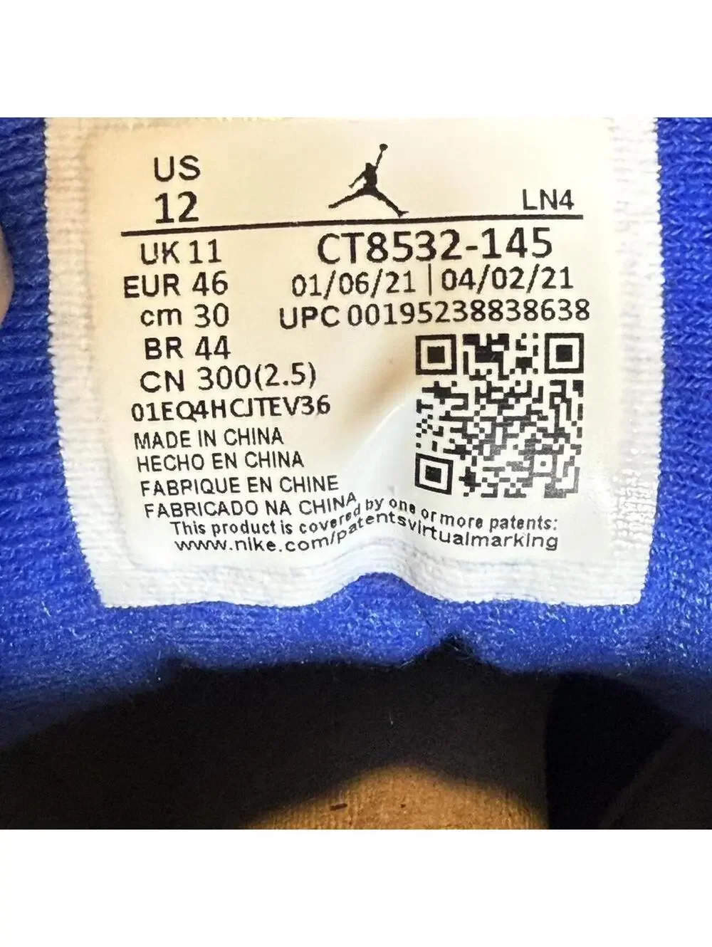 Jordan 3 Retro White/Racer Blue-Black sneakers Size 12